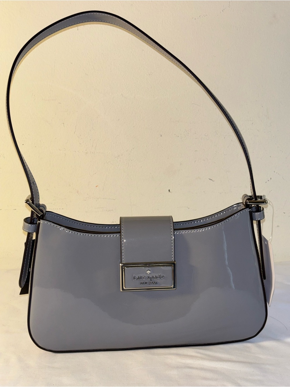 Kate Spade Reegan Patent Fabric Small Shoulder Bag in Grey Patent Leather NWT